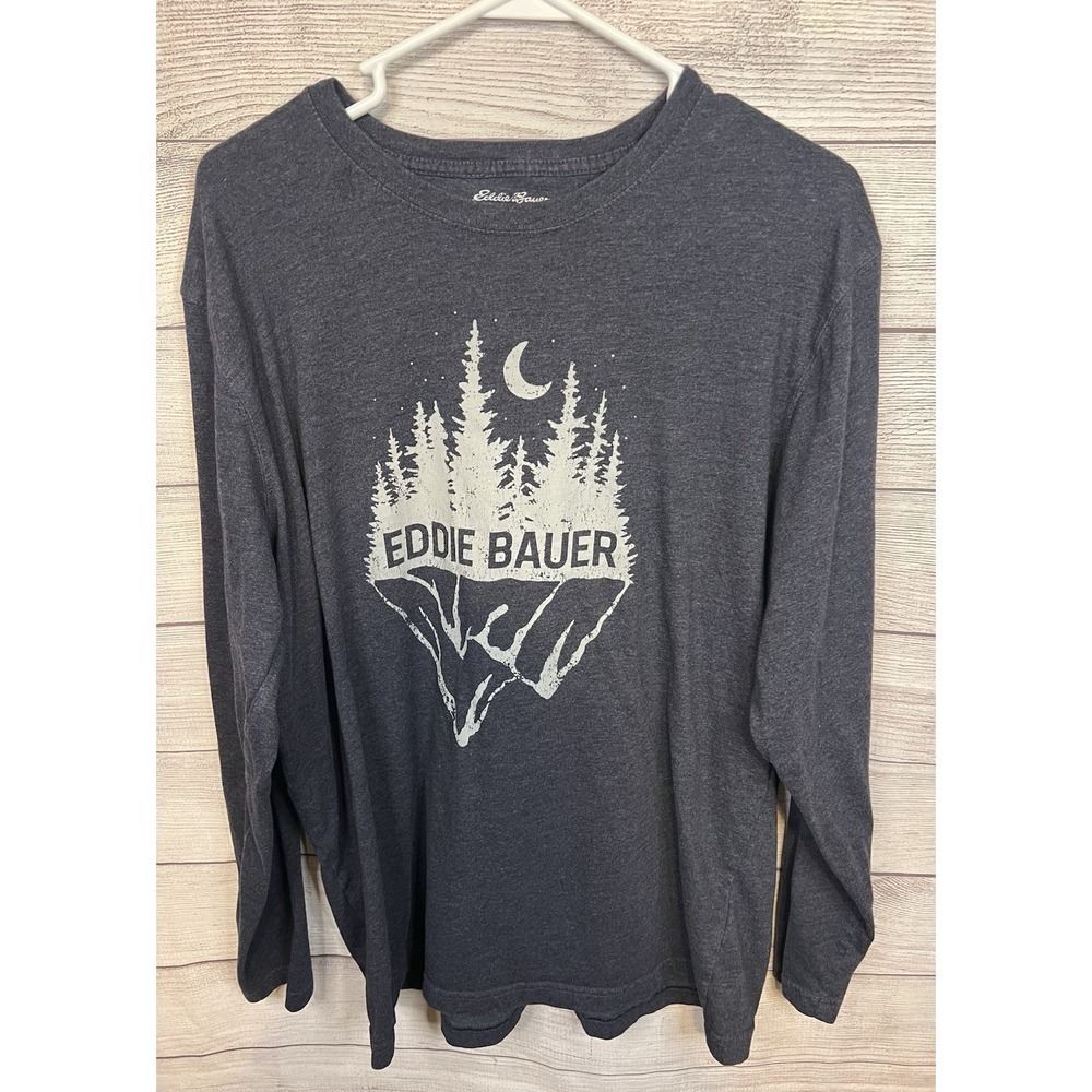Eddie Bauer Men's Long Sleeve Graphic T-Shirt Mountain Forest Design Size‎ Large
